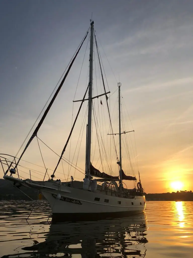 sailing yacht in the sunset near Puerto Pollensa
